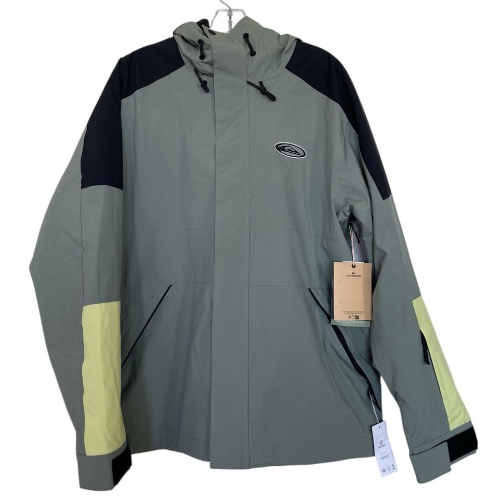 Quicksilver Ski Jacket Mens Size Small S Green Hooded Snowboarding Pockets Snow